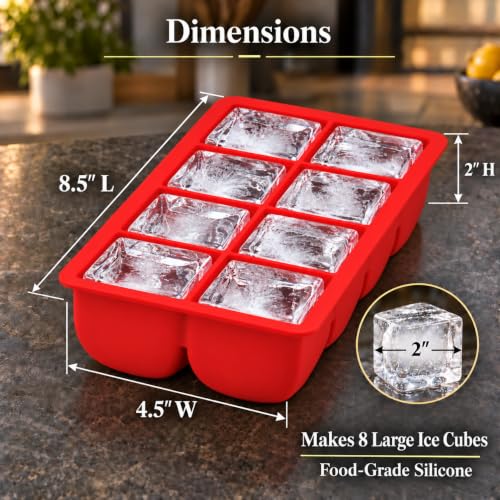 HIC Kitchen Big Block Silicone Ice Cube Tray, European-Grade, Non-Stick, Makes 8 Large Ice Cubes - size: 8 Large Ice Cubes