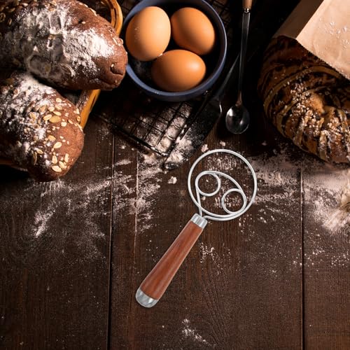 PRETYZOOM Dough Whisk Stainless Steel Whisk Wood Handle Bread Mixer