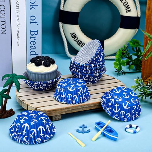 AnyDesign 300Pcs Nautical Anchor Cupcake Liners Paper Baking Cups Ocean Sailing Themed Standard Muffin Cupcake Wrappers for Summer Party Supplies Table Decor - style: Nautical Anchor