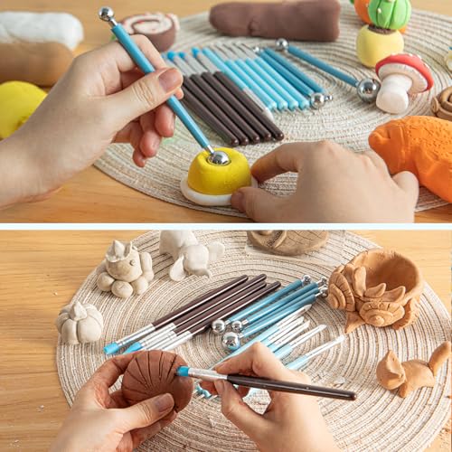 EUOCENK 14PCS Silicone Clay Sculpting Tool, Ball Stylus Clay Tools, Clay Shaper Brushes for Modeling, Dotting, Polymer Clay, Pottery Crafts, Nail Art, Rock, Blending, Drawing, Air Dry Clay, Ceramics - color: 14PCS