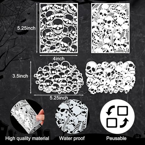 Yinder 4 Pcs Skull Stencils Skull Background Airbrush Stencil Art Template Design DIY Craft Paint Stencils for Airbrush Painting on Wall, Wood, Canvas