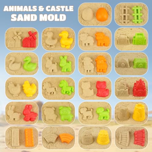 Collapsible Beach Toy Set for Kids, 29 Pcs Farm Sand Toys with Animal Molds - size: 2 bucket farm set