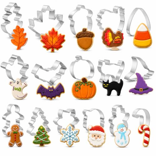 16 PCS Holiday Cookie Cutters,Stainless Steel Molds Cookie Cutters