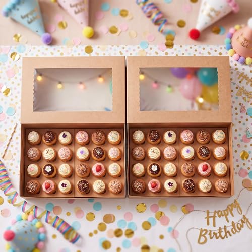 10 Pack Brown Cupcake Boxes for 24 Standard Cupcake with Window - color: Brown