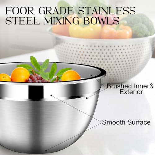 DUTZUN Mixing Bowls with Lids Set, Stainless Steel Mixing Bowl Set with Colander, Strainer with Bowls - Pistachio - size: 9PCS Green
