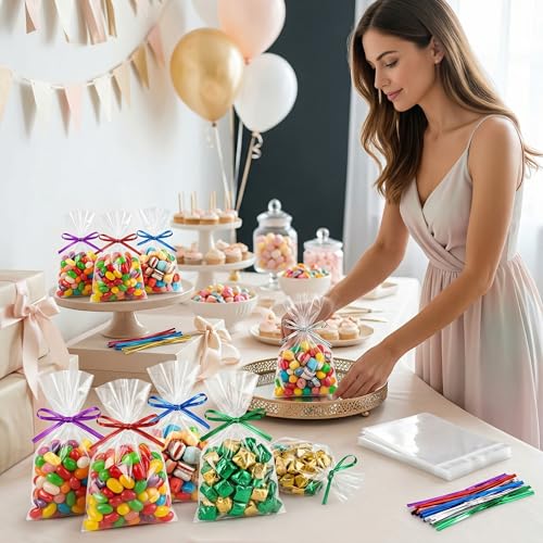 6x9 Cellophane Treat Bags with Ties 200 Clear Goodie Cookie Bags - size: 6'' x 9''