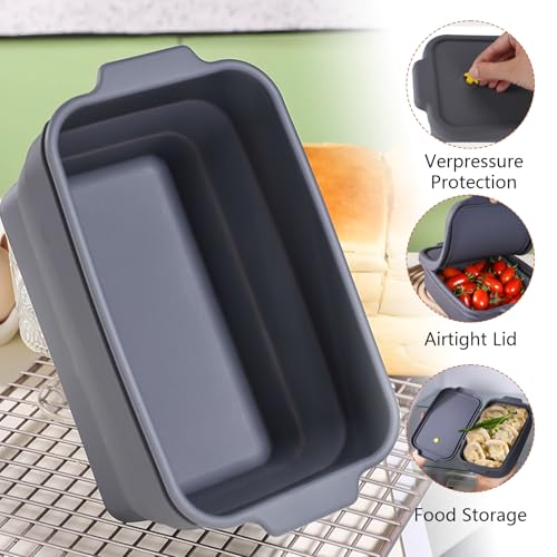 Silicone Collapsible Bread Loaf Pan with Lid – Flexible Foldable Baking Mold for Bread, Cakes, Brownies, and Cheesecakes, Easy Storage for Kitchen