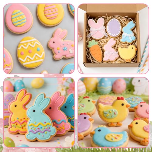 Easter Cookie Cutters, 5 Pcs Chick Carrot Egg Bunny Rabbite Shapes Metal Cookie Cutters, Stainless Steel Cutter Sets Biscuit Fruit Cutter for Easter Holiday Home Baking Kit Birthday Party Supplies - color: Silver