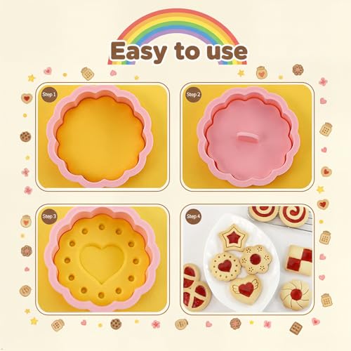 8 Pcs Jam-Filled Sandwich Cookie Cutter Set Star Cookie Stamps with Plunger - color: Star Cookie Cutter
