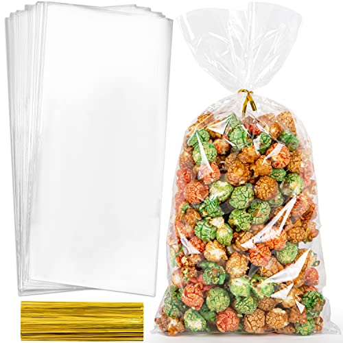Labeol 160pcs Clear Cellophane Bags 7X14 Treat Bags with Ties Goodie Bag Clear Gift Bag for Packaging Popcorn Party Favor Cookie Candy Bakery Plastic Gift Wrap - size: 7X14