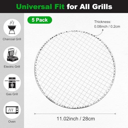M METERXITY 5 Pack Disposable Grill Toppers, Round 11.02'' Galvanized Grill Grates, Disposable Roasting Racks Replacement for Outdoor, BBQ, Camping, Picnics - size: 11.02''