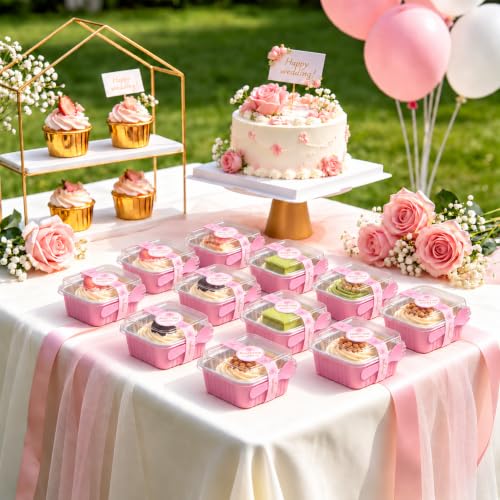 5 oz Pink Square Mini Cake Pans with Lids, 50 Pack for Bake Sales - color: Pink, size: 5 oz