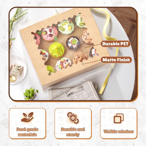 RYDDOY 12 Pack Brown Cupcake Boxes, Hold 12 Count Cupcake, Cupcake Carriers - color: Brown