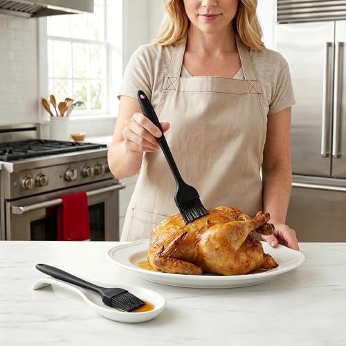 2 Pack Silicone Basting Brushes, Heat Safe for BBQ Baking Pastry - color: Black
