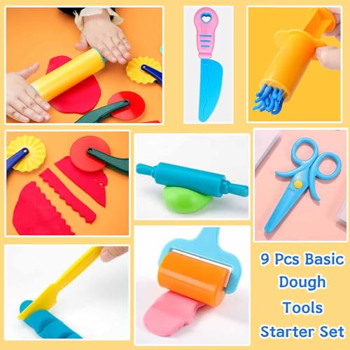 Dough Tool Kit,9 Pcs Basic Clay and Dough Tools Starter Set for Kids Includes Cutters Roller, Rolling Pins, Safety Scissors,Dough Extruder,Plastic Knife - style: 9pcs