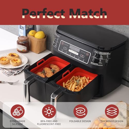 Collapsible Silicone Air Fryer Liners 10QT Ninja Dual (Red) - color: Red, size: 10QT