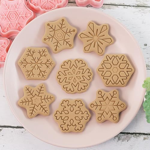 Snowflake Shaped Cookie Stamps Set Christmas Baking Plastic 8Pcs