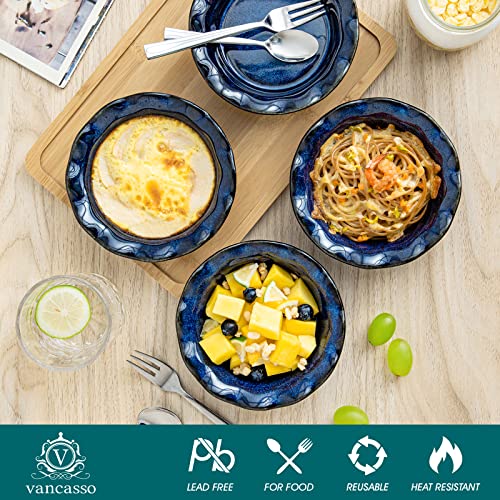 vancasso Ceramic Mini Pie Pans Set of 6, 5.2 Inch Small Pie Plates for Baking with Ruffled Edge, Individual Quiche Baking Dishes Tart Pans, Mini Pot Pie Plates for Microwave & Oven Safe, Blue - color: Blue