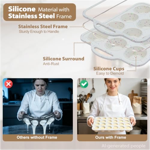 Silicone Mini Muffin Pan Set: 12 & 24 Small Cupcake Baking Pan with Frame - color: Creamy Confetti, size: Regular & Mini: 12 Cup & 24 Cup