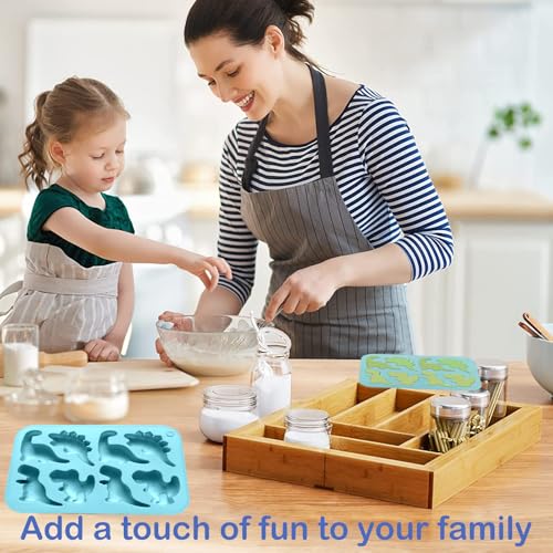 3Pcs Silicone Dinosaur Molds - Chicken Nugget, Popsicle & Chocolate Candy Maker -Non-Stick, Suitable for Children's Snacks, Parties, and Creative Cooking Dinosaur Molds（Blue） - color: Blue