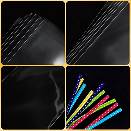 Newkita Clear Goodie Bags - 8x10 Cellophane Treat Bags With 4" Twist Ties, 100 Pack - size: 8x10 Inch