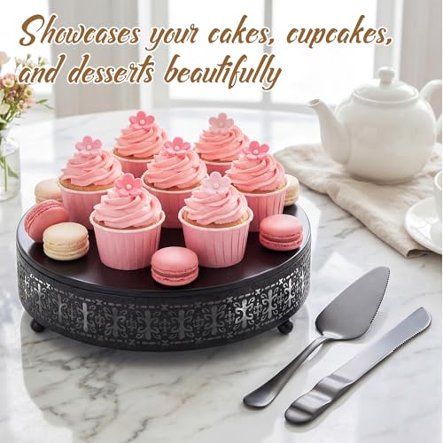 Wenqik Black Metal Cake Stand 12 Inch with Cutting & Spatula - color: Black, size: 12 Inch