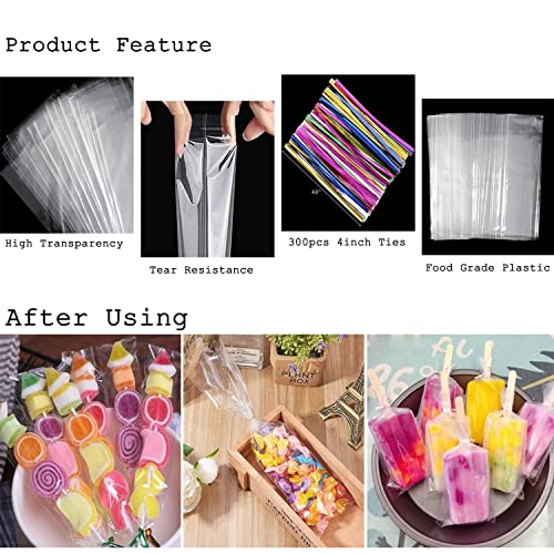 Tecbeauty 300 Cellophane Bags 2.4 x 10 Treats Bag Clear Pretzel Rod Bags, Twist Ties 300 - color: 2x10 Inch