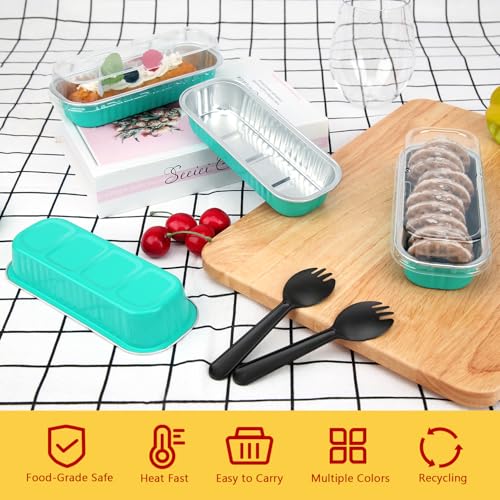 LNYZQUS Mini Cake Loaf Pans with Lids 100 Pack, 6.8oz Small Baking Tins - color: Cyan Blue, size: 6.8 oz