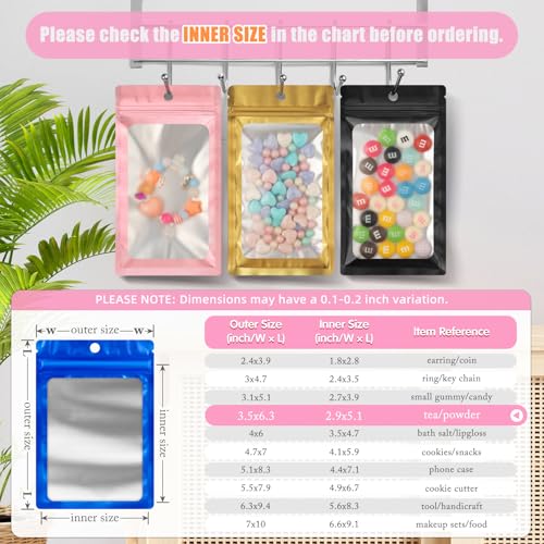 FUNFERY 100 Pack Mylar Resealable Bags, Blue Foil Packaging Bags - color: Blue, size: 3.5 x 6.3 inch