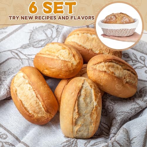 6 Set Mini Banneton Basket for Sourdough Bread Proofing, Brown - color: Brown, size: 6.9 x 4.53 x 2.36 Inches