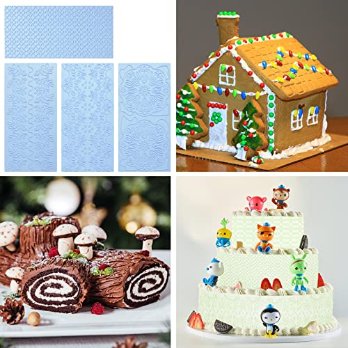 6 Packs Fondant Impression Mat Fondant Texture Mats Clay Mold Set Lace Embossing Mat Fondant Cake Embossed Impression Sheets for Cake Decorating - style: Style Two
