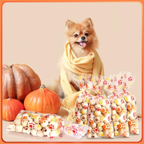 Blulu 100 Pcs Dog Treat Bags Puppy Party Favor, Orange, Brown, Yellow - color: Orange, Brown, Yellow