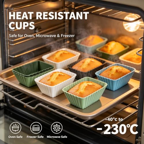 12 Pack Silicone Baking Cups, 4 Colors Rectangular Silicone Muffin Liners - color: Neutral Colors