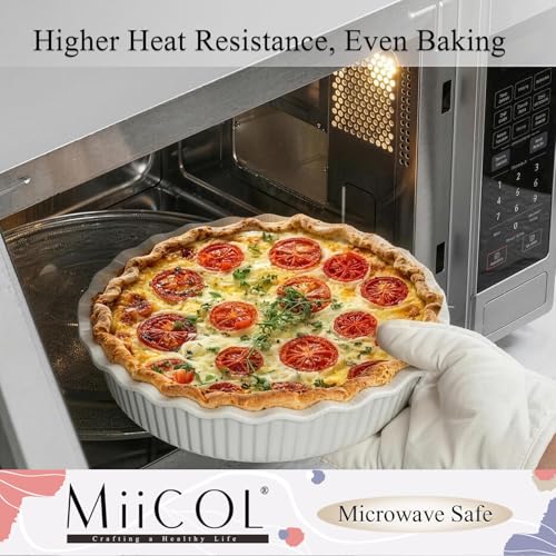 Miicol Ceramic Pie Pan Set of 2, 50 oz Ripple Edge Deep Baking Dish - size: 9 INCH PACK OF 2