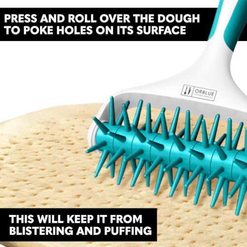 Orblue Pizza Dough Docker, Pastry Roller with Spikes, Pizza Docking Tool for Home & Commercial Kitchen - Pizza Making Accessories that Prevent Dough from Blistering, Aqua - color: Aqua Blue