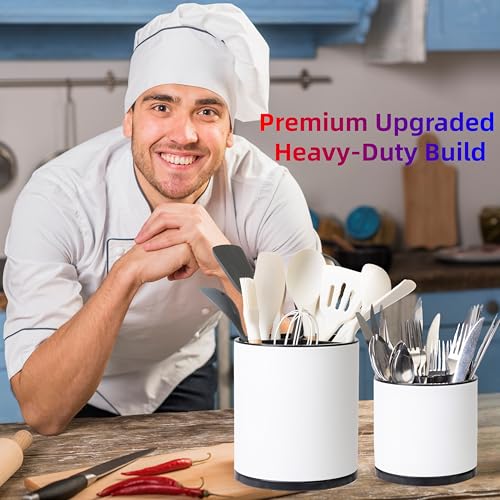 LIBODOUR Kitchen Utensil Holder,Large 360°Rotating For Countertop(2 Set) - color: white, size: Large & Medium