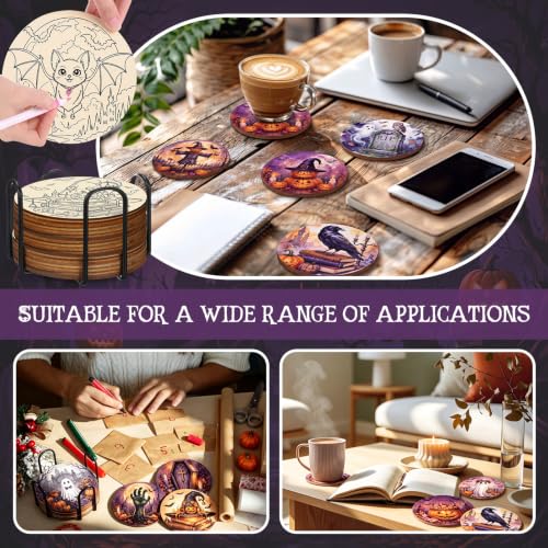 Reallnaive 77 Pcs Wooden Coasters Paint Kit, Halloween - style: Halloween