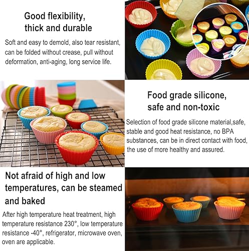AKOAK Reusable Silicone Non-stick Baking Cups, Cake Molds, Kitchen Baking Cooking Accessories, DIY Cake Making Tools - Pack of 10 (Red) - color: Red