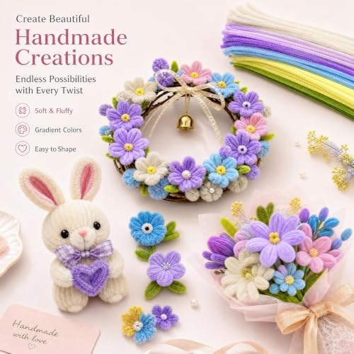 976Pcs Pastel Pipe Cleaners Flower Kit,7 Colors Chenille Stems - color: Spring colour