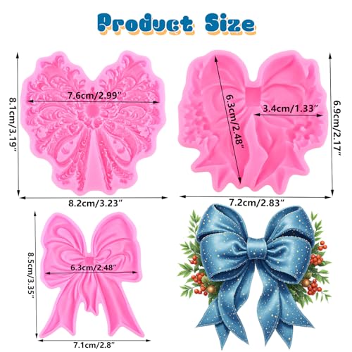 Mujiang Bow Silicone Mold Christmas Bow Fondant Molds Set of 3 - color: Style G