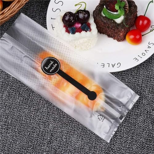 Cookie Bags for Packaging, Searik Translucent Plastic Cellophane Pastry Treat Bags for Party Gift Giving Bakery Bread Candy Chocolate Wrapping Goods with Stickers and Ribbon (3.5 x 8.8 Inches, 80 Pcs) - size: 3.5 x 8.8 Inches