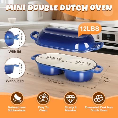 Double Dutch Oven for Sourdough Bread Baking, 2.6QT (Blue) - color: Blue