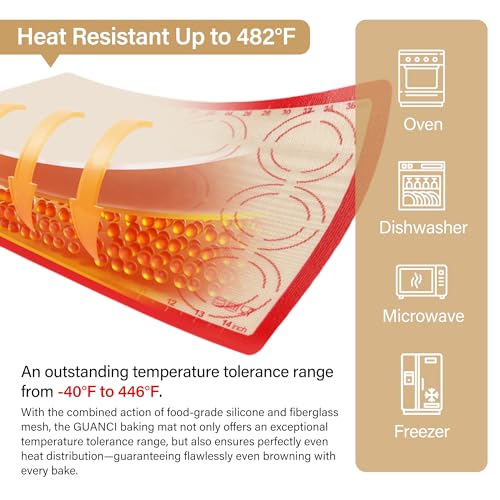 GUANCI 2 Pack Silicone Baking Mats, 11.6" x 16.5" Each, 0.7mm Thick, Food Grade Non-Stick Reusable Baking Mats & Baking Sheet Liners for Cookies, Macarons, Bread, Pizza & Pastry - color: 2PCS-RD