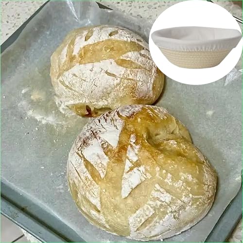 2Pack 8 Inch Banneton Bread Proofing Basket - Cotton Rope Dough Bowl, Sourdough Bread Baking Supplies for Dinner Rolls & Holiday Baking（with 2 Liner）