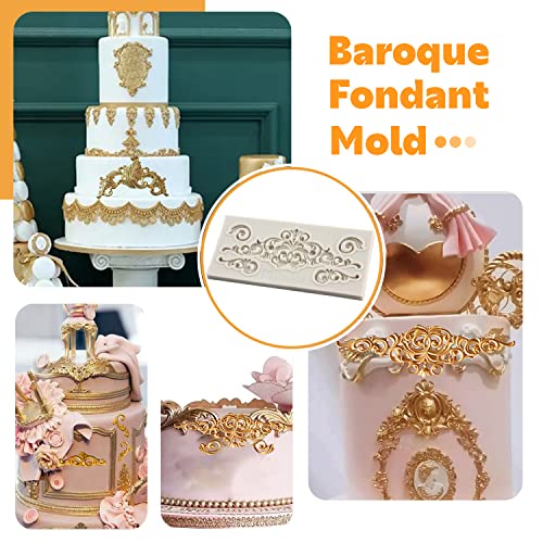 Sijiangmold Baroque Silicone Mold Scroll Relief Lace Fondant Mold Set of 5 - color: Style C