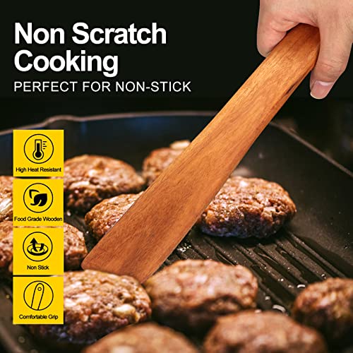 Teak Wooden Spatula for Cooking Spoon Non Toxic Kitchen Utensil Spurtle - size: 1 Piece (12 Inches)