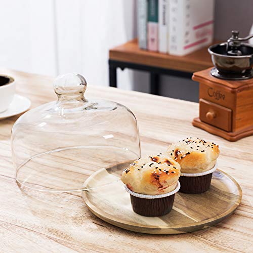 MyGift 7.5 Inch Glass Cloche Dome Dessert Tray with Acacia Wood Base - size: 8"