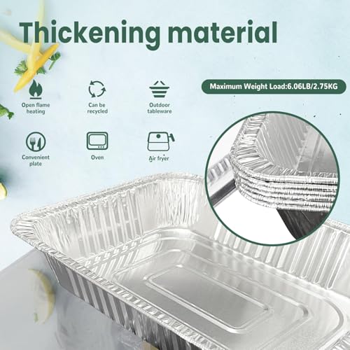 YLT WAX 9x13 Disposable Aluminum Foil Pans with Clear Lids (10 Pack), Durable Half Size Deep Extra Heavy Duty Food Containers for Baking, Cooking, Roasting, Heating or Steam Table