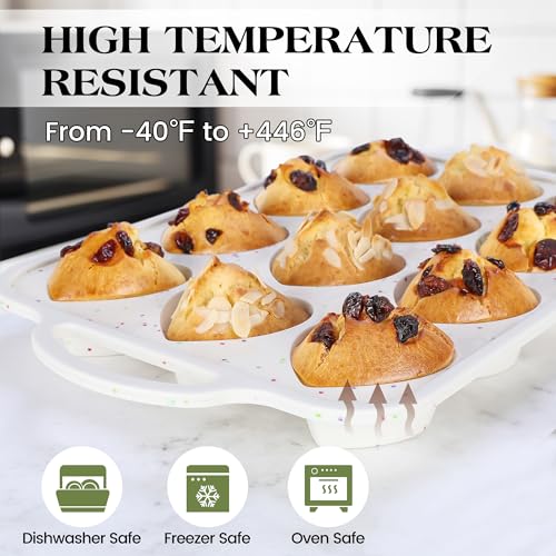 12 Cup Heart Shaped Silicone Muffin Pan for Baking with Metal Frame - color: Cream, size: 12-Cup Heart