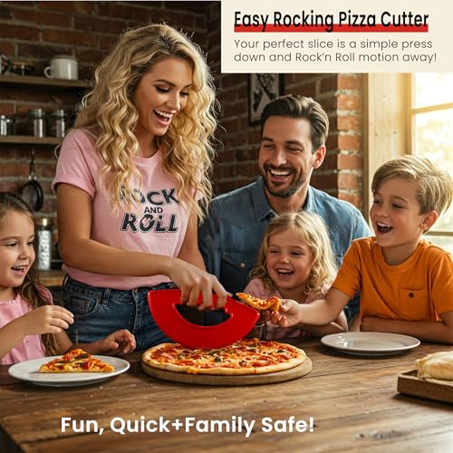 Smartwares Rock and Roll Pizza Cutter, Plastic Rocking Slicer, Made in USA - color: Red